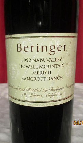1992 Beringer Bancroft Ranch Howell Mountain Merlot